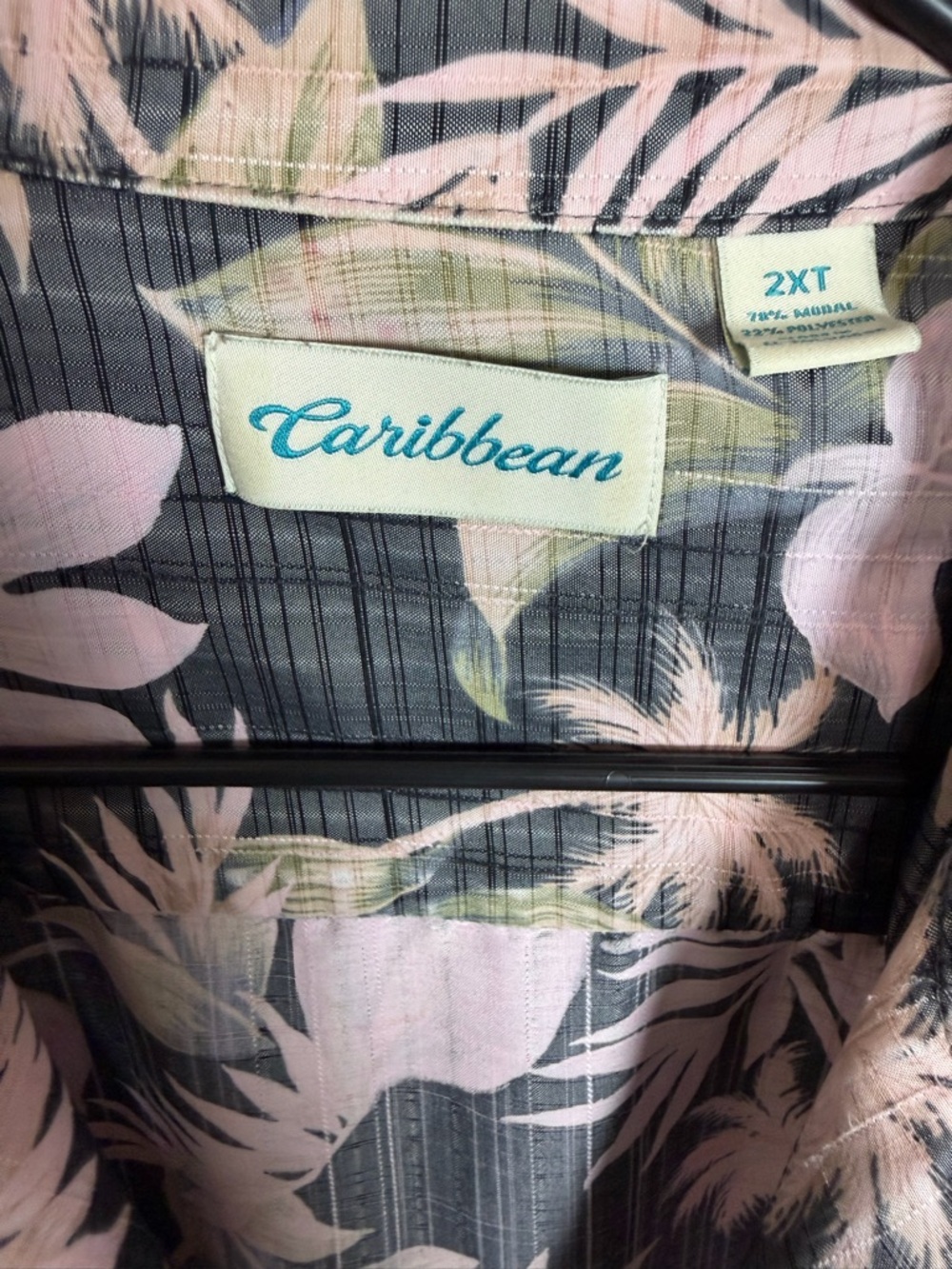 Vintage Caribbean Pink Floral Button-Up on Gray